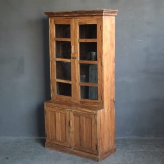 Teak Büchereischrank aus Indien mit Glastüren und geschlossenem Stauraum