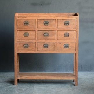 Holzschrank mit 9 Schubladen aus einer indischen Bibliothek